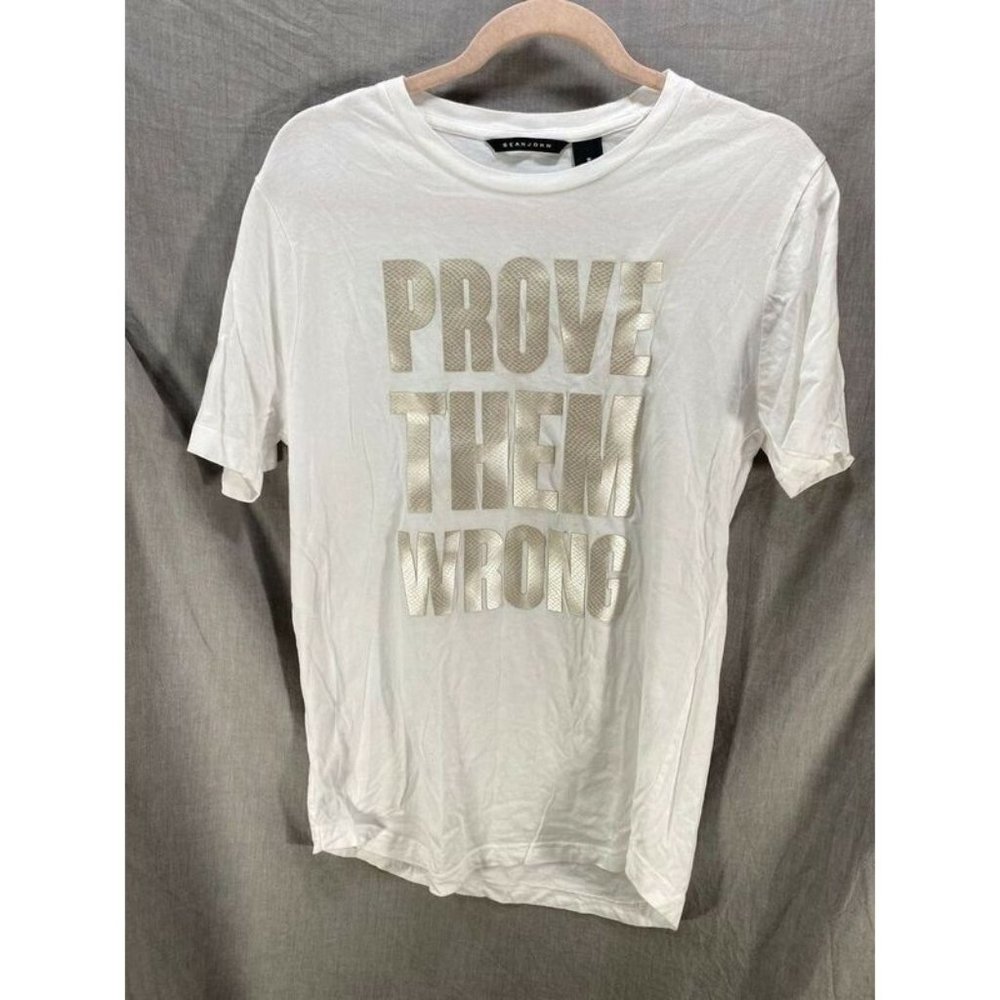 Sean John Prove Them Wrong Shirt Adult Small White Logo Short Sleeve Tee Mens.